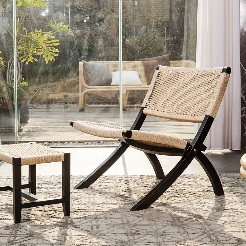 Minimalist Rattan Dining Chairs for Home Furniture Folding Chair Retro Designer Leisure Household Balcony Backrest Chair