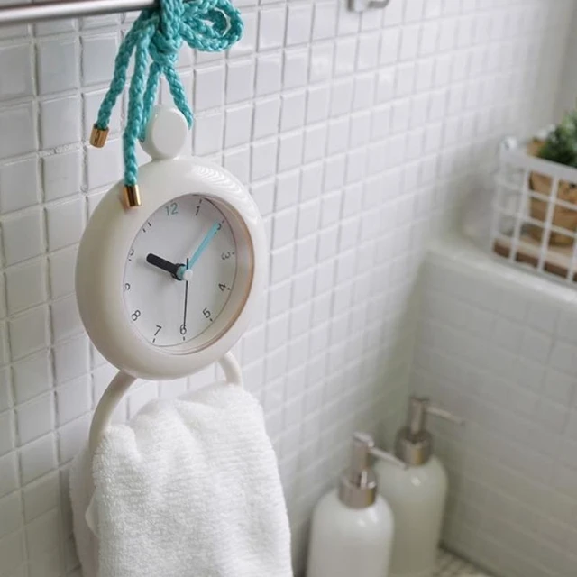 Reloj de pared silencioso para baño, antivaho, impermeable, con gancho de  ventosa, pequeño, de mesa de cuarzo, novedad, 10,5 cm - AliExpress