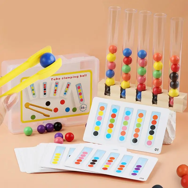 

Fine Motor Sorting Set Kids Educational Toy Test Tube Pompoms Tweezers Color Matching Card Montessori Chidlren Gifts
