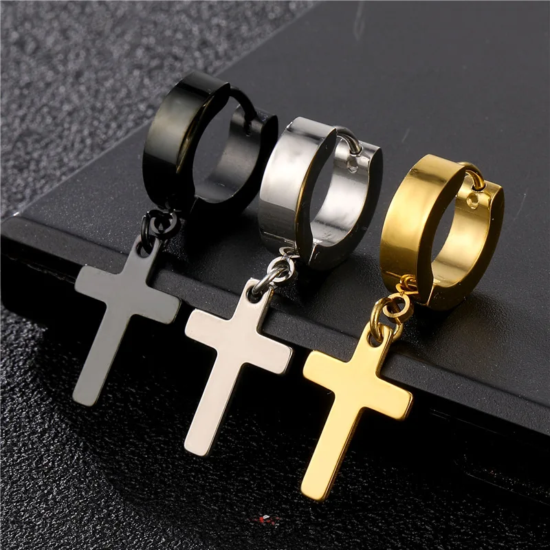 

20PCS/LOT Fashion Women Men's Stainless Steel Dropping Earrings Black/Silver Cross Gothic Punk Rock Style Hip Hop Ear Jewelry