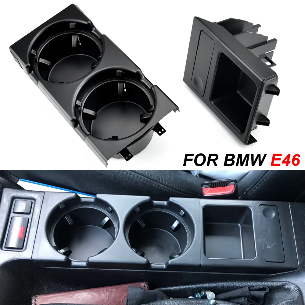 51168217953   새로운 더블 홀 자동차 스타일링 프론트 센터 콘솔 스토리지 박스 코인 + BMW E46 시리즈 1999-2006 용 컵 홀더
