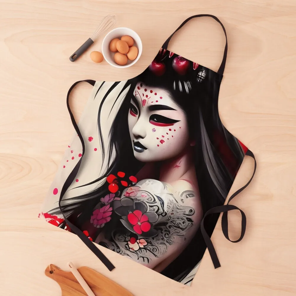 

Tattooed Asian girl with flowers abstract Apron Kitchen Items Kitchen New 2022 Year Kitchenware