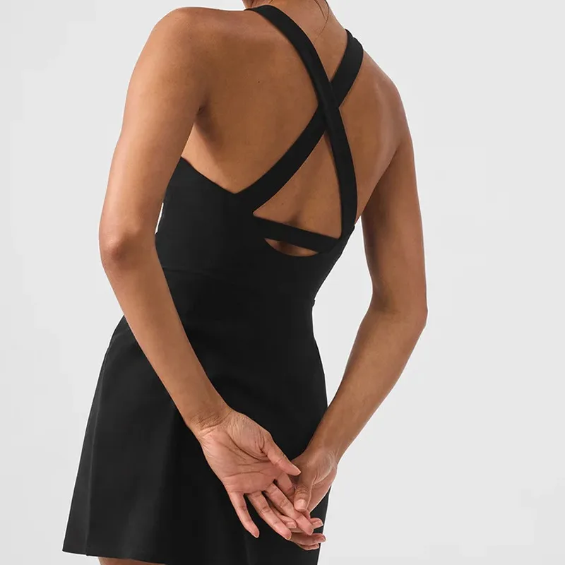Women Tennis Dress Build In Removable Chest Pads&Shorts Sleeveless Golf Dress With Pockets Soft High Elastic Sports Skorts
