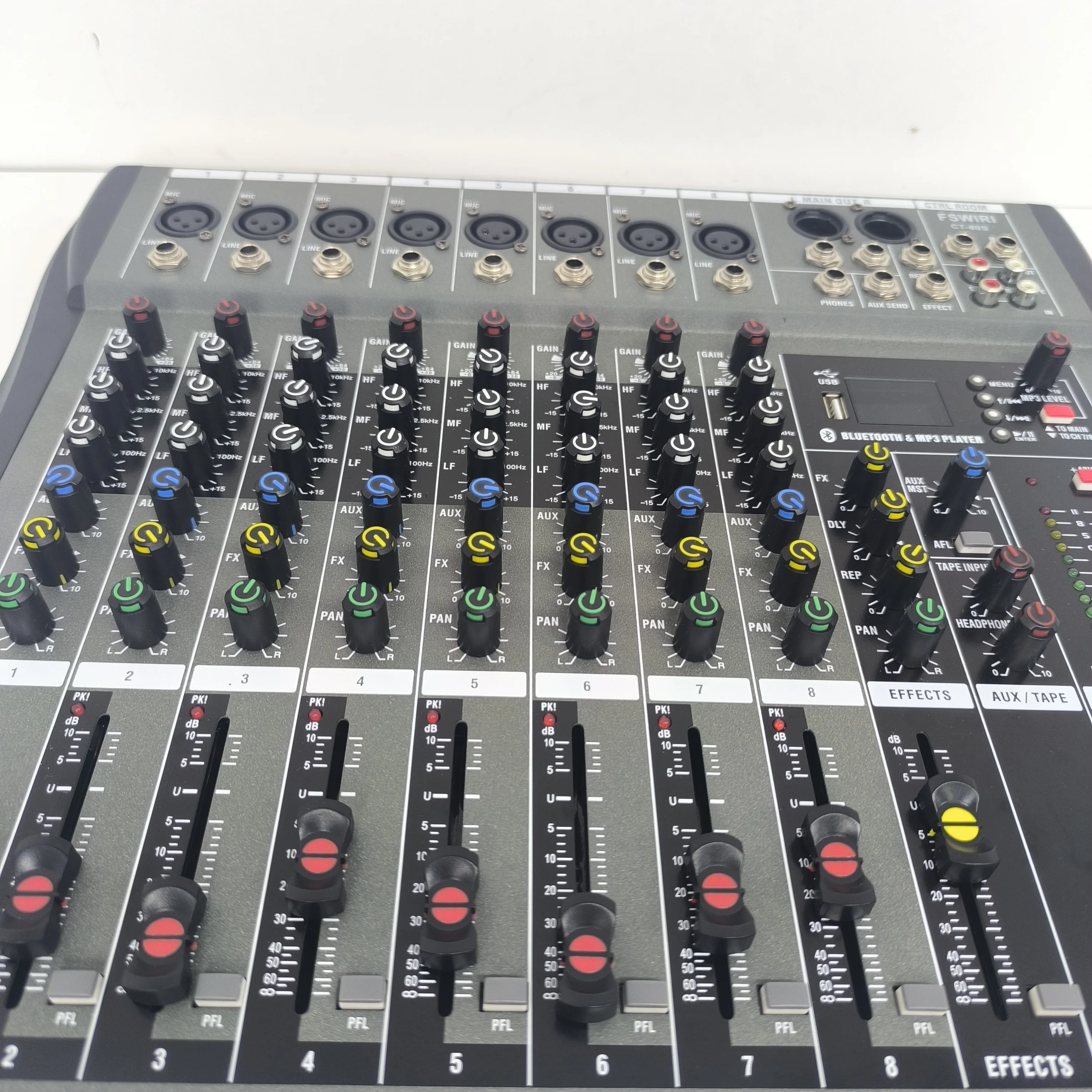 새로운 8채널 믹싱 콘솔, USB 기능 탑재, 가정용 DJ 레코딩 스튜디오, 무대 공연 믹서 오디오에 적합