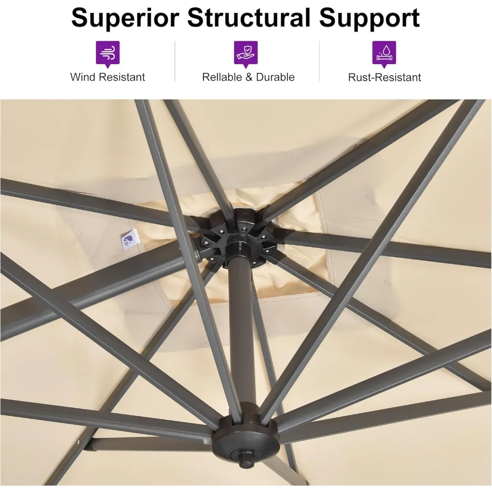 10 FT Square Cantilever Patio Umbrella with 360° Rotation & Base 2