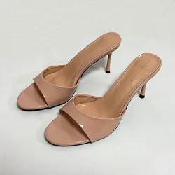 Women's Fashion Heeled Slides - Round Toe Summer Sandals - 38 (Beige)