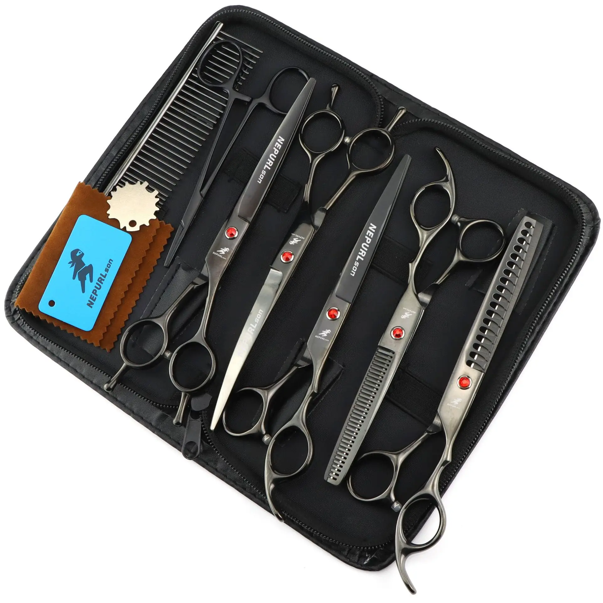 Dog Grooming Scissors 7" Japan Stainless Rainbow Thinning Shears Straight Scissors Pet Dog Curved Shears