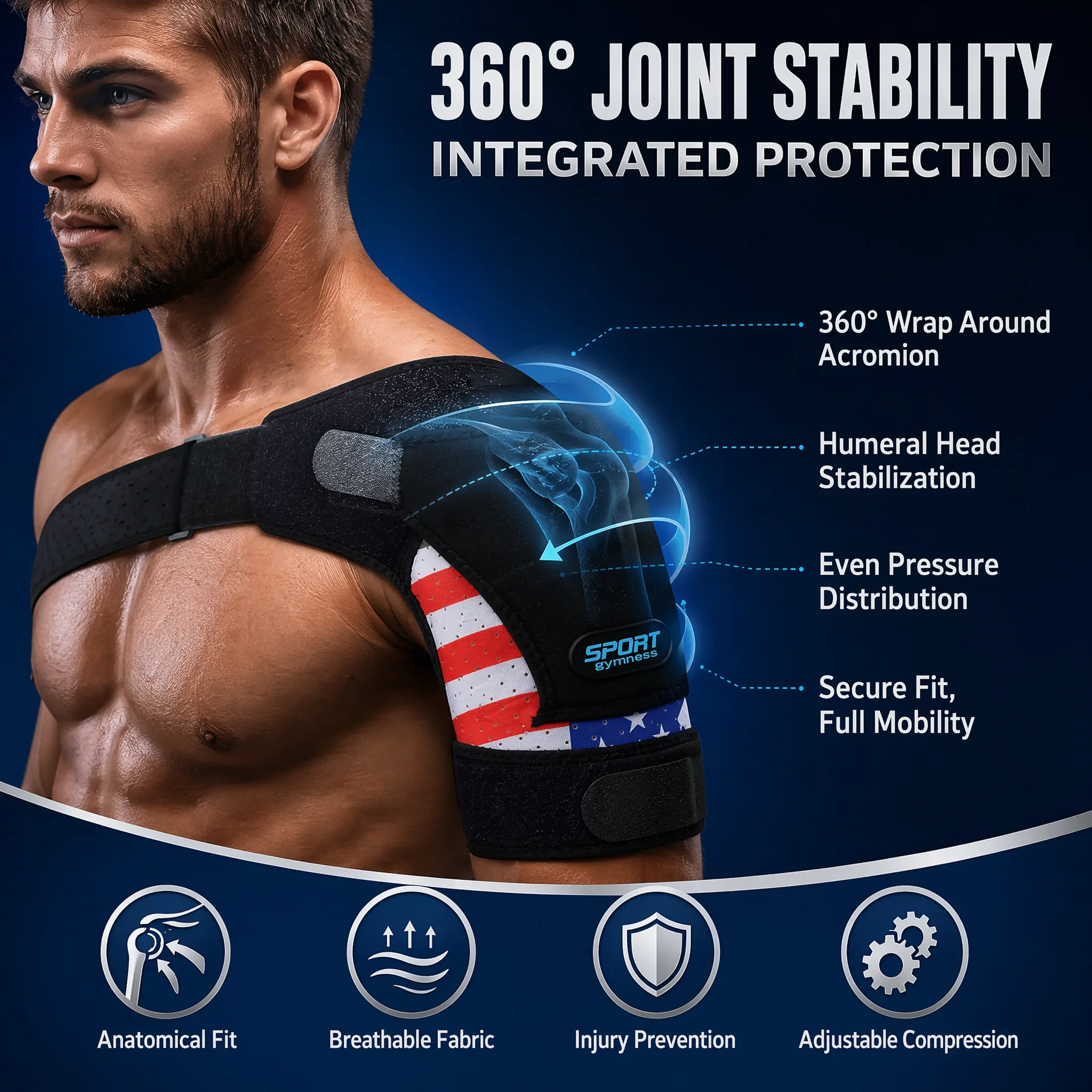 Adjustable Shoulder Support Brace with Ice Pocket - Breathable Neoprene Stability Support