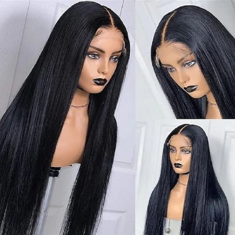 

Soft Natural Black Glueless 26“Long 180%Density Silky Straight Lace Front Wig For Women BabyHair Preplucked Daily Cosplay