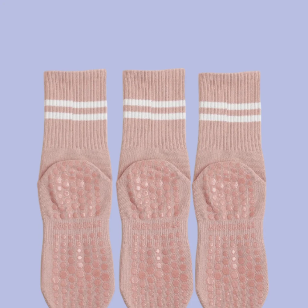 3 pairs of yoga socks, medium length socks, pure cotton anti slip silicone indoor fitness pilates, women's sports socks wholesal