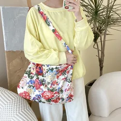 Canvas Canvas Tote Bag New Polyester Large Capacity Floral Casual Handbag Soft Floral Color Shopping Bag