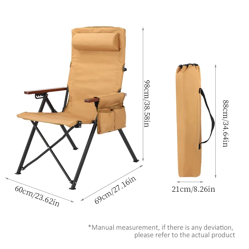 Adjustable 5-Position Folding Chair With Pillow & Armrests-Perfect For Outdoor Camping, Fishing, And Patio Relaxation