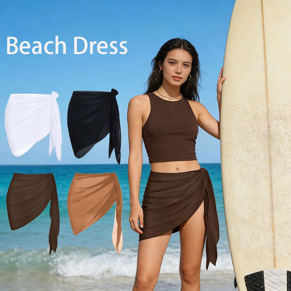 Summer Beach Swimming Hoodie Skirt for Women Solid Color Short Bikini Wrap Chiffon Skirt Lightweight Scarf Swimsuit Hoodie 1