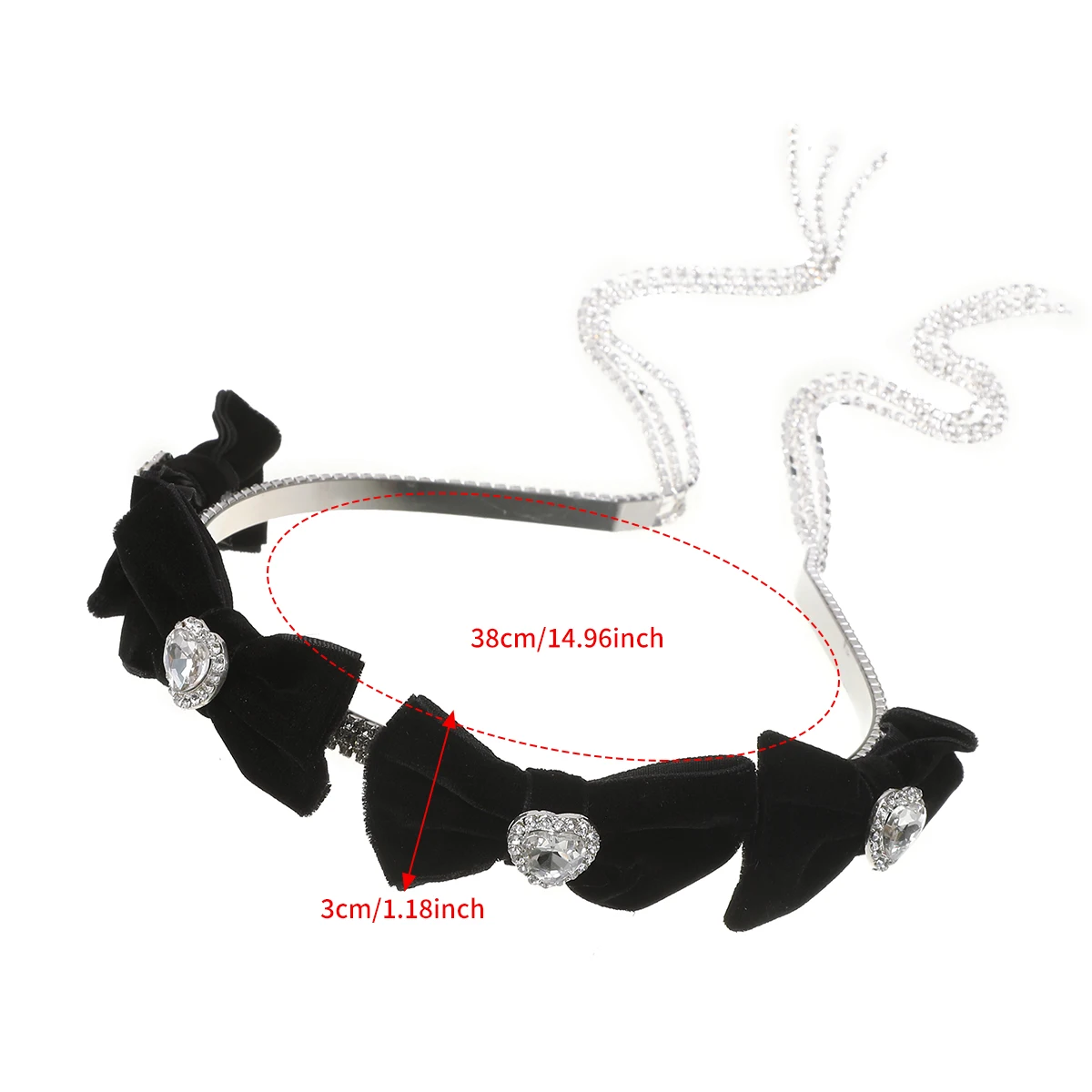 Velvet Bow Black Hair Hoops Headbands Girls Diamond Chain Headband Silver Headwear For Women Temperament Winter Hair Accessories