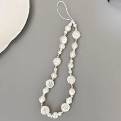 Elegant Baroque White Pearl Beaded Phone Chain Lanyard with 3D Cute Korean Design (1)
