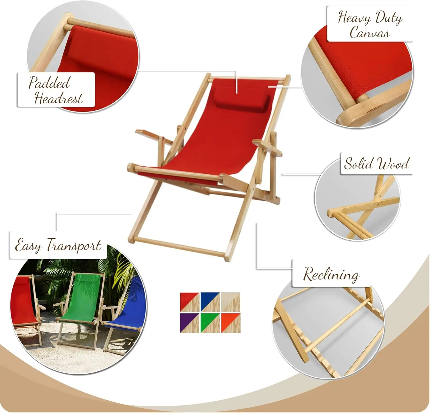 Folding Fully-Assembled Adjustable Solid Wood Sling Patio Outdoor Chair Natural Frame/Natural Canvs 4
