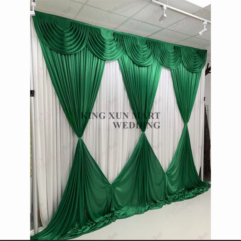 

New Design 10X10FT White Silk Wedding Backdrop Curtain With Top Swag Drape Stage Background Photo Booth Event Party Decoration