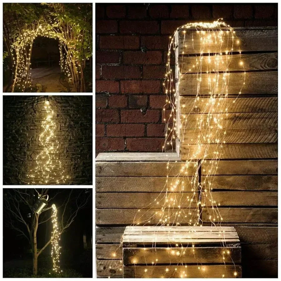 LED Christmas Tree Fairy String Lights Outdoor Waterproof 200Leds Waterfall Icicle Garland Lights for Garden Wedding Party Decor 2021 christmas tree deer bells string lights 220v 110v garland string fairy lights outdoor for home wedding party new year decor