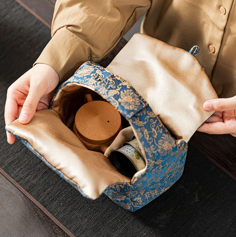 Portable Pouch for Teapot & Two Cups, Outdoor Tea Ceremonies, Stylish Design for Travel or Home Use,  for Tea Enthusiasts