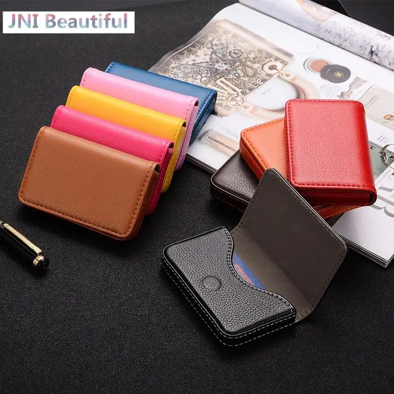 

PU Leather Business Card Holder With Magnetic Buckle Slim Pocket Name Card Holder Large Capacity Portable Credit Card Case