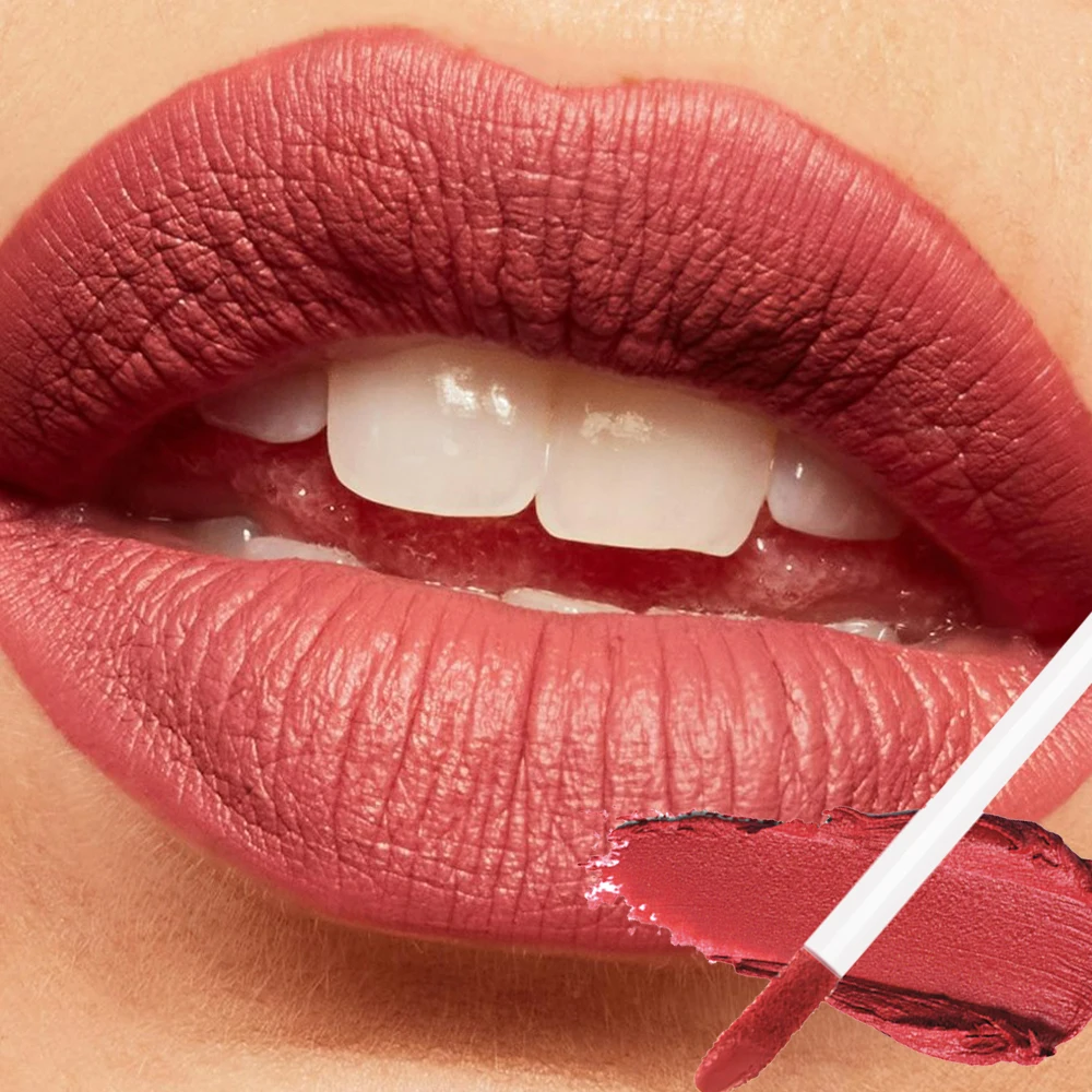 

1pcs Waterproof Matte Nude Lip Gloss Brown Nude Pigment Dark Red Long Lasting Velvet Liquid Lipstick Women Sexy Makeup Lip Glaze