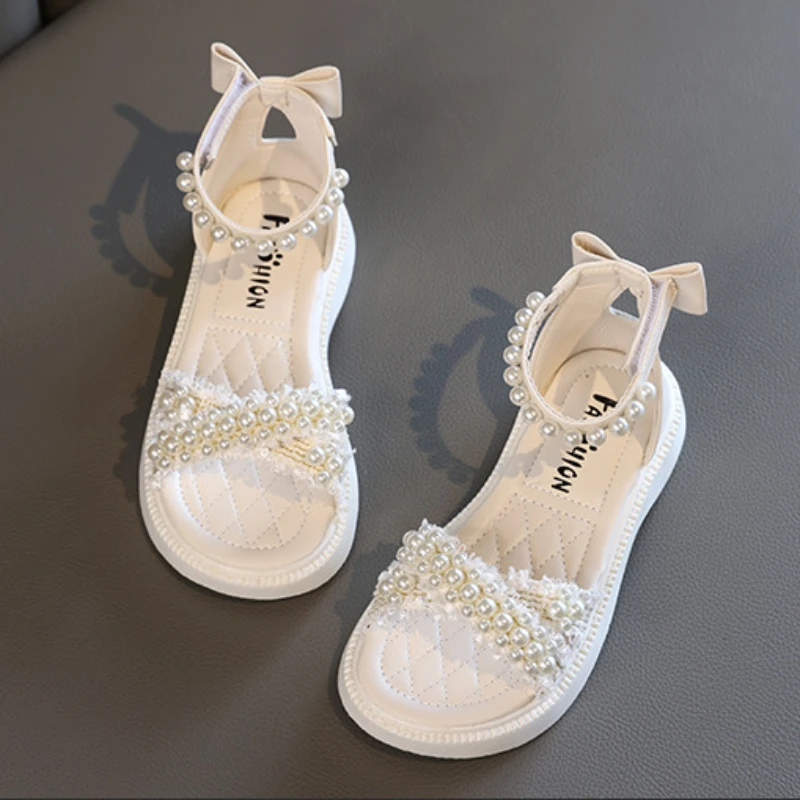 Children's Sandals Summer Girls Princess Causal Bowtie Roman Sandals Fashion Sweet Kid Party Non-slip Open-toe Sandals Hook Loop