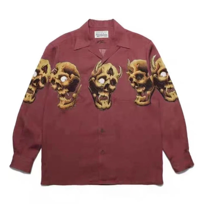 

23SS New Style Skeleton Hawaiian WACKO MARIA Shirt Men Women Long Sleeve Summer Style Casual Top Shirts