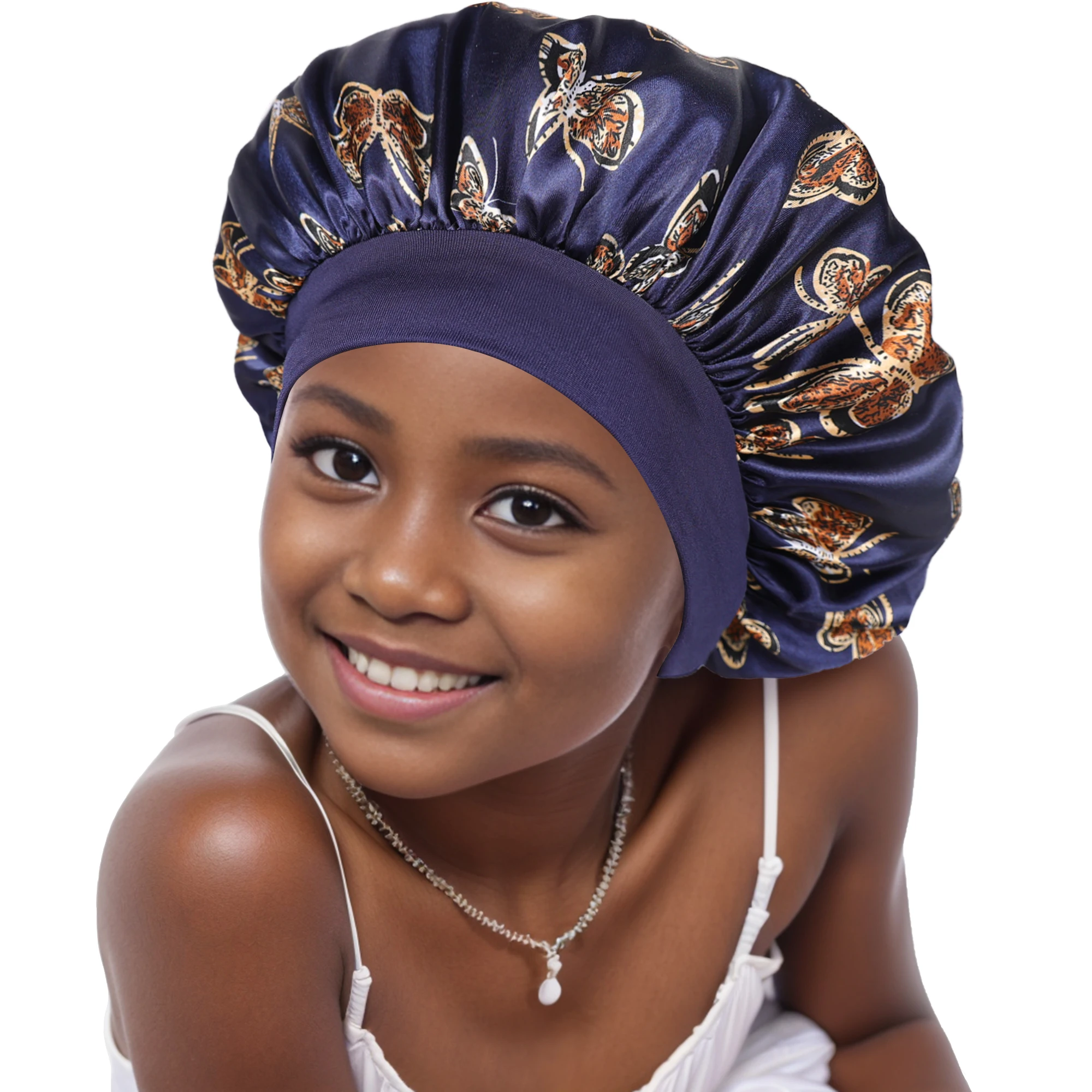 Children kids bonnet cap Bonnet New Wide Edge Elastic Butterfly Printing Sleep Fashion Leisure Home Comfortable Nightcap Hair Cap