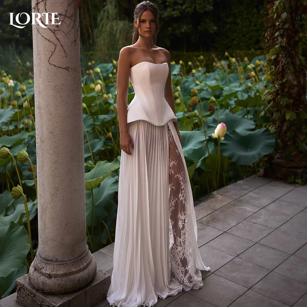 LORIE Lace Wedding Dress Sweetheart Split A-line Bride Gown Long Sleeve Appiques Corset Bride Dress vestidos de novia