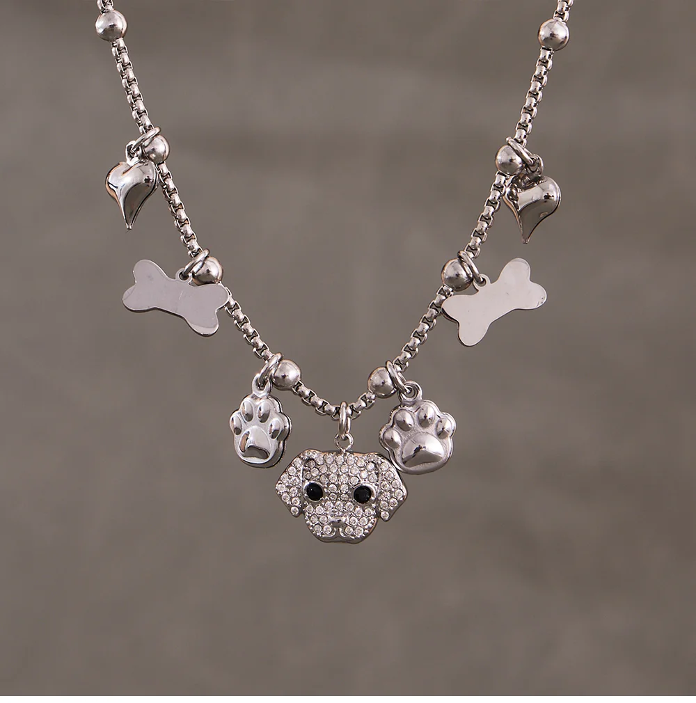 Vergoldete Halskette aus Edelstahl 316, mit funkelndem Zirkon, niedlicher Hund-Anhänger, Armband-Set für Damen, Luxus-Schmuck, Geschenk – Detail 15