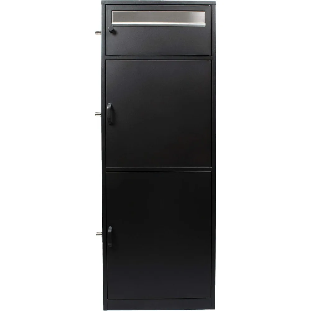 Large Steel Freestanding Floor Parcel Package Drop with Locking Letterbox Drop Mail Box with Multi Compartments, Black