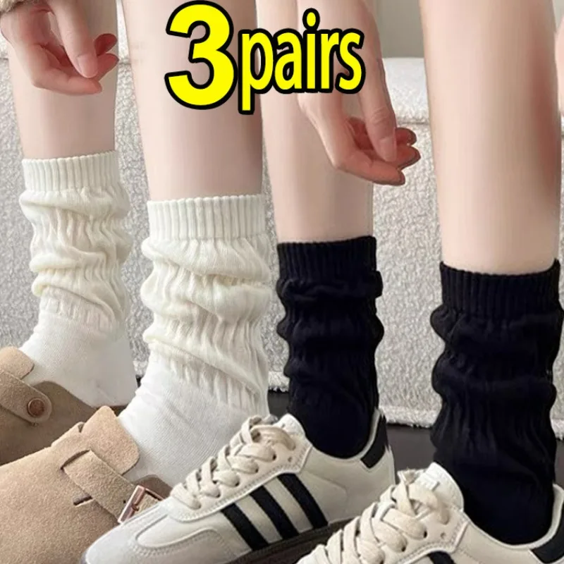 

1/3pairs Women Lolita Socks Japanese Fashion Solid Color Sweet Girls Cute Loose Long Socks Harajuku Vintage Black White Socks