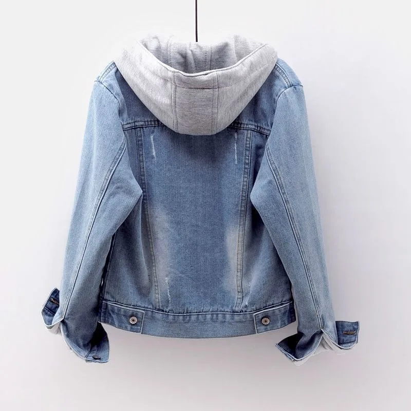 2023 Autumn Winter Women Denim Coats Velvet Warm Thick Hooded Jeans Short Jacket Female Vintage Blue Cowboy Overcoat Outwear 5XL