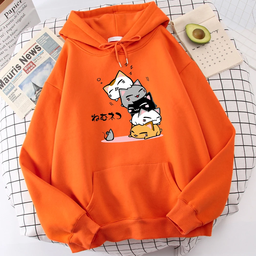 

Stacked Cats Sleeping Don't See The Mouse Prints Hooded Trendy Pocket Clothes Hip Hop Oversized Pullover Hot Sale Women Hoodies