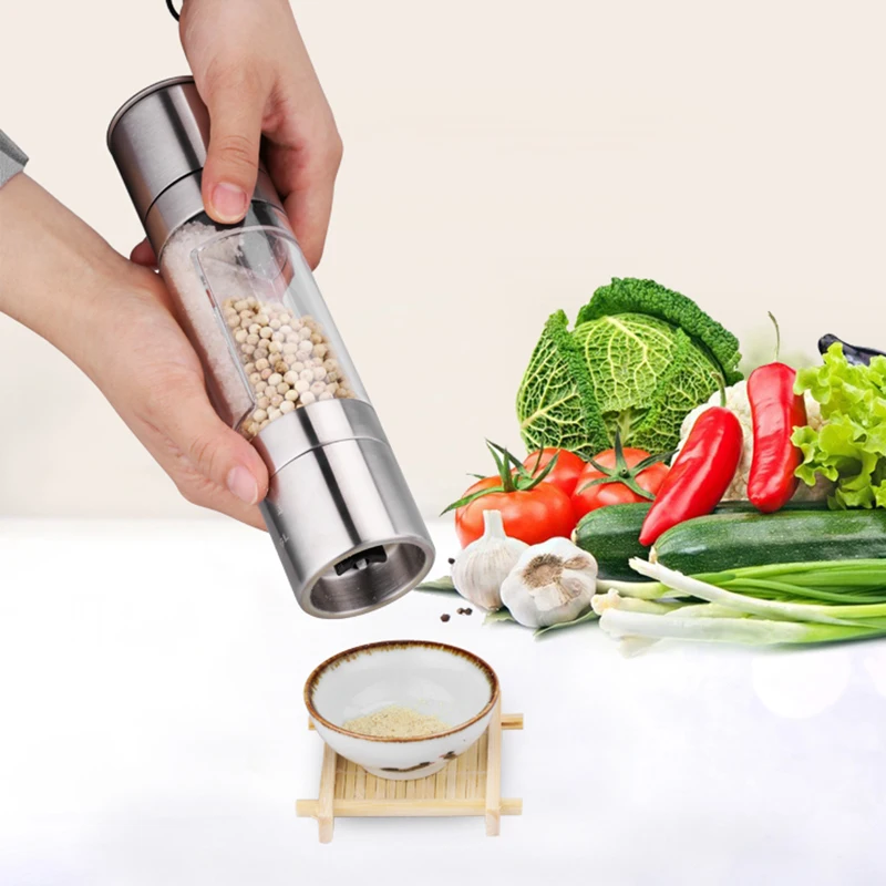 

2 In 1 Dual Chambers Stainless Steal Sea Salt Pepper Grinder Adjustable Coarseness Spices Mill Seasoning Grinder Kitchen Tools