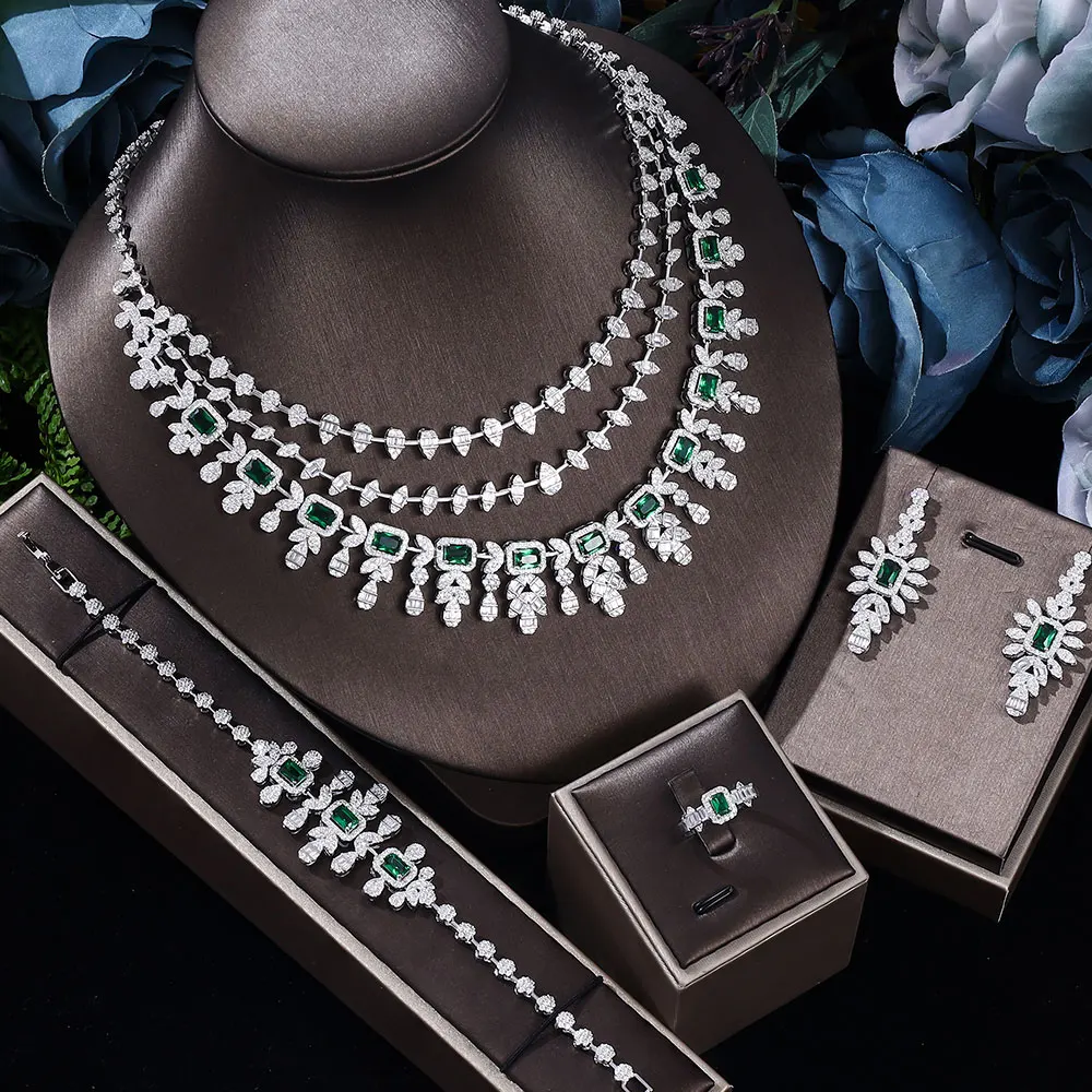 

2024 New 4-piece Bride Zirconia Full Set Women's Party Jewelry Set Luxury Dubai Nigeria CZ Crystal Wedding Jewelry Set
