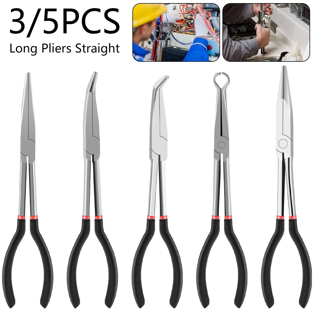 3/5Pcs Needle Nose Pliers Set 11 Inch Carbon Steel Long Reach