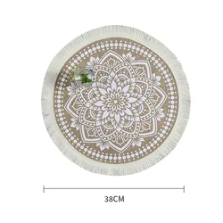 Elegant Jute Fabric Dining Mat with Modern Geometric Pattern and Tassel Edge (Primary color)