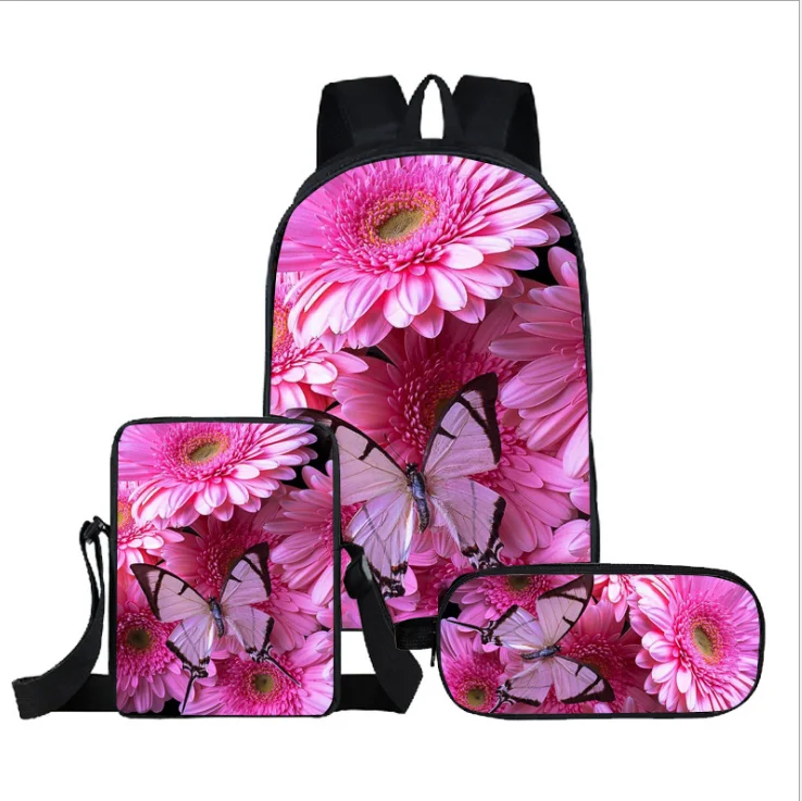 Hip Hop Classic Butterfly 3pcs/Set Backpack 3D Print School Student Bookbag Travel Laptop Daypack Shoulder Bag Pencil Case