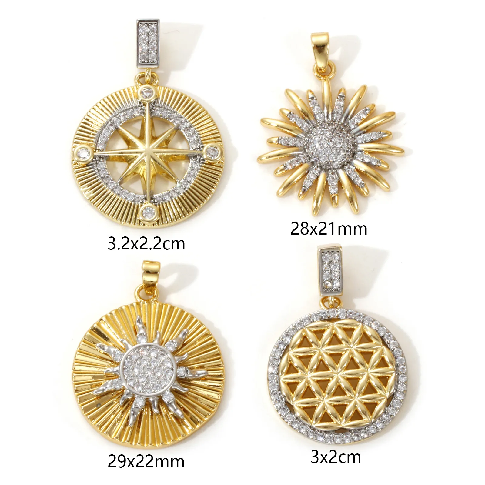 1 Stück Messinganhänger, 18 Karat vergoldet, Sonnenblumenstern, Mikropavé-Fassung mit klaren Zirkonia, zum Selbermachen von Halsketten und Schmuck_voghion.com