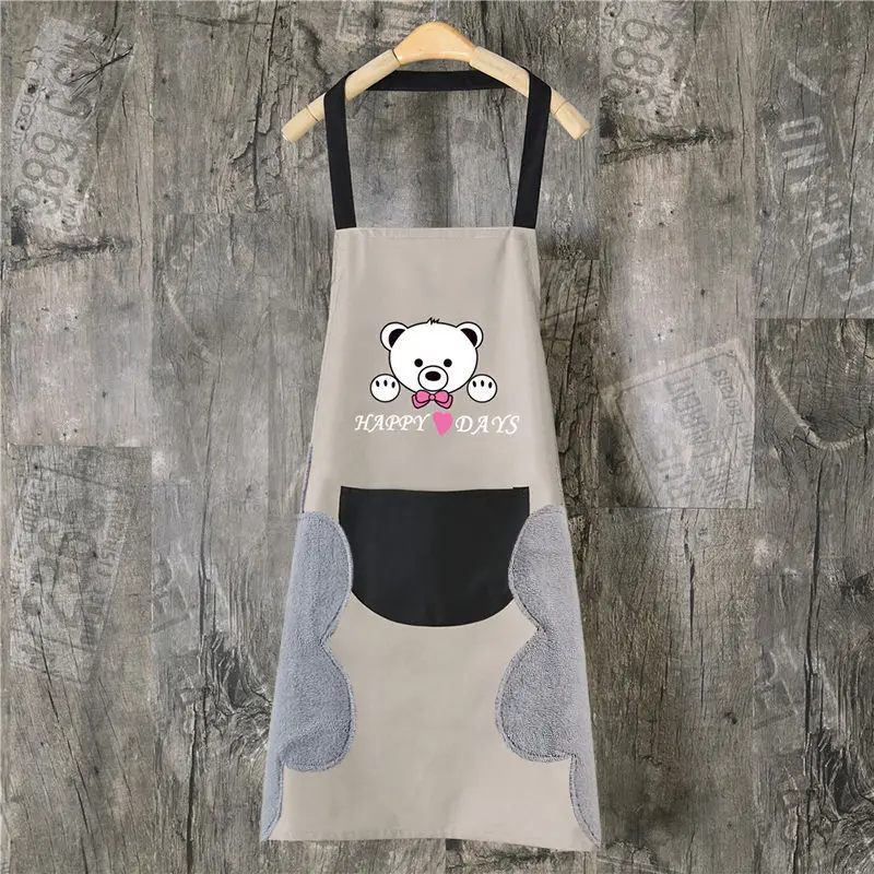 Hand Towel Apron Waterproof Stain Home Kitchen Cooking Waist Korean Creative Cute Bear Hanging Neck Towel Apron Oversleeve