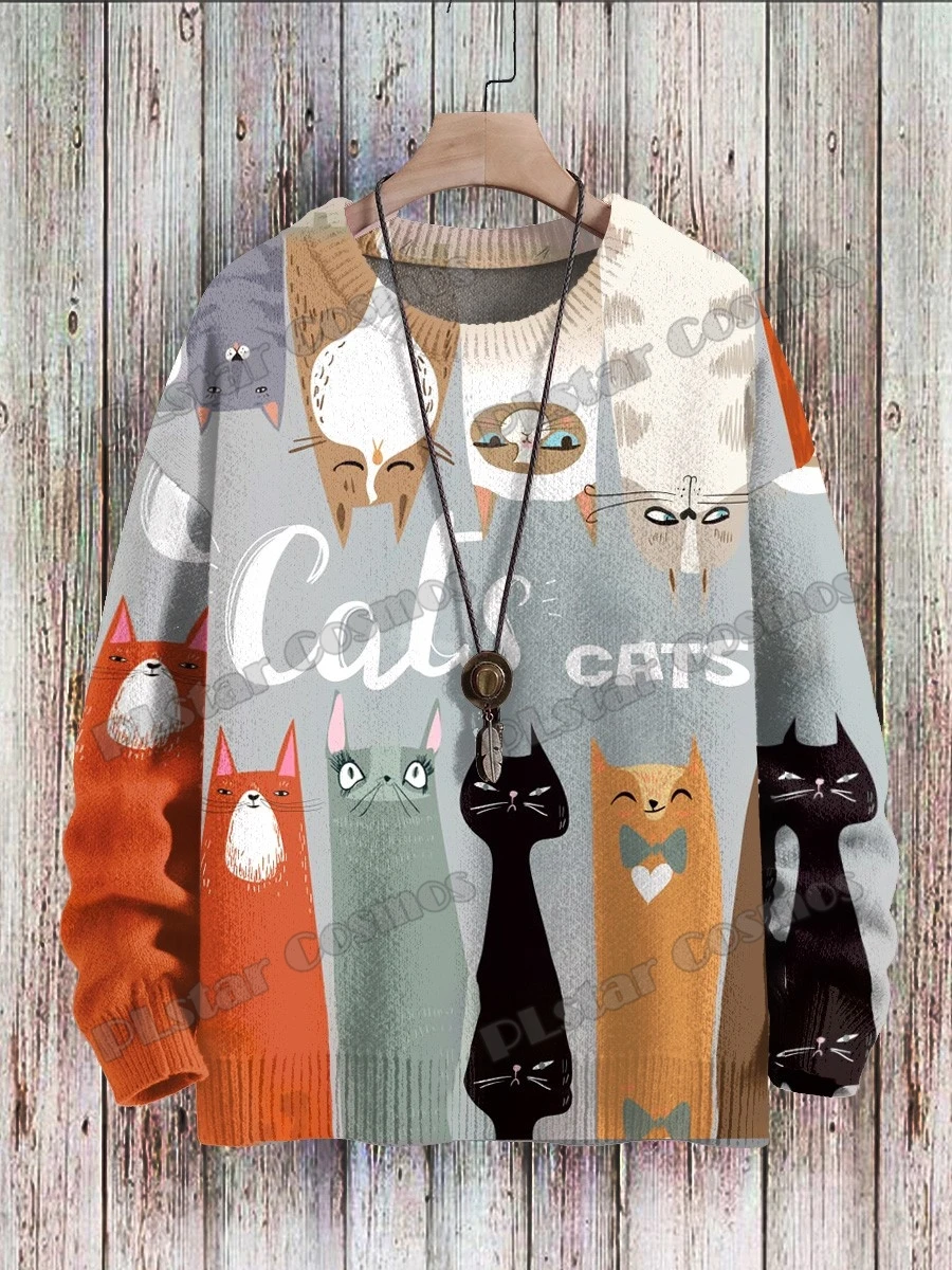 Retro Astronaut & Retro Art Rückansicht Muster 3D gedruckt Herren Strickpullover Winter Unisex Casual Strickpullover Pullover ZZM80 – Detail 11