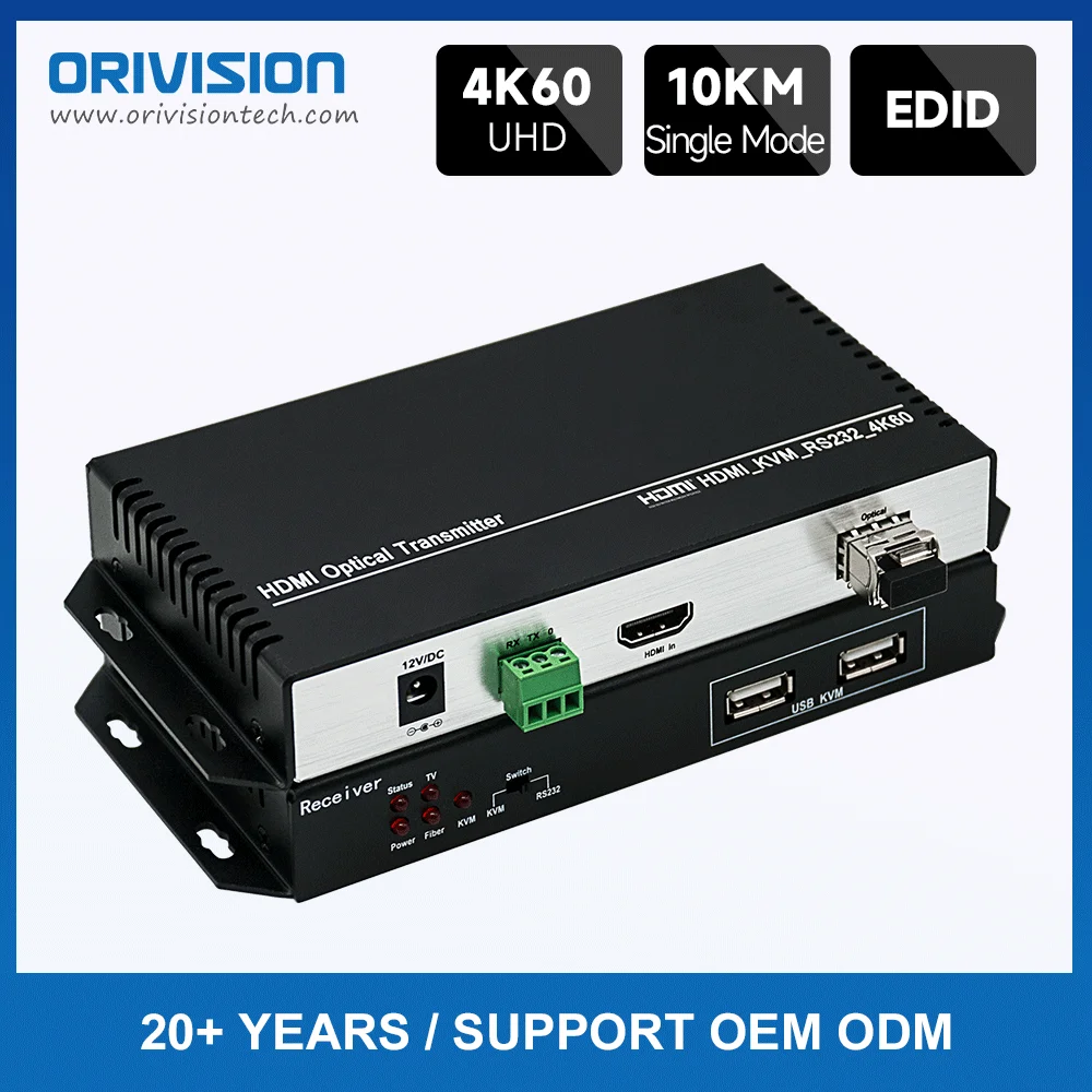 4K 60Hz HDMI Fiber Optical KVM Extender 10KM 4K HDMI USB Video Transmitter Receiver with EDID Keyboard Mouse