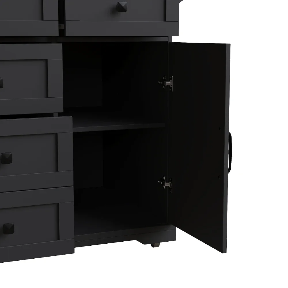 Kücheninsel mit Holzgitter | Großer Stauraum, mobiler Küchenwagen und Buffetschrank, vielseitig einsetzbar für die Küche – Detail 15