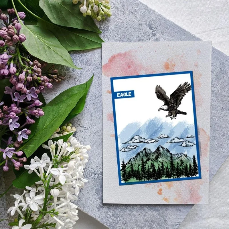 1Sheet Eagle Landscape Clear Stamps Mountain Peak Forest Scenery Silicone Clear Stamp Seals Leaves Clouds Transparent Stamps