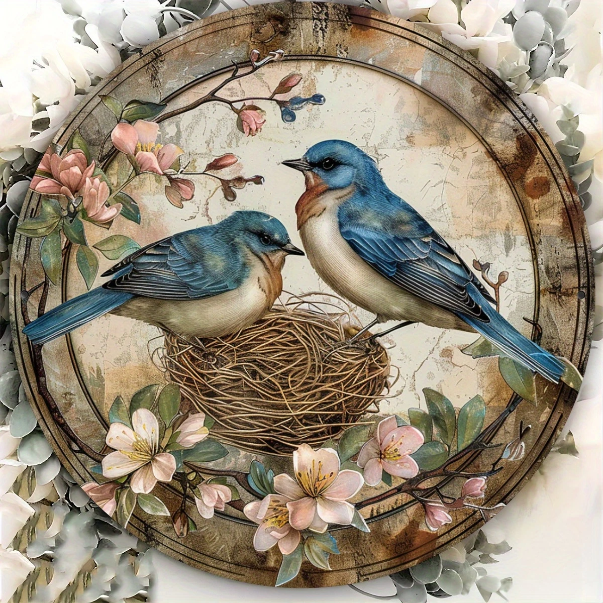 20,3 cm runder Vintage-Vogel-Holzanhänger, flacher Farbdruck, 2D-Wanddekoration für Zuhause, Bauernhof, Garten, verheißungsvoller Vogel, Foto-Requisiten, Geschenke – Detail 13