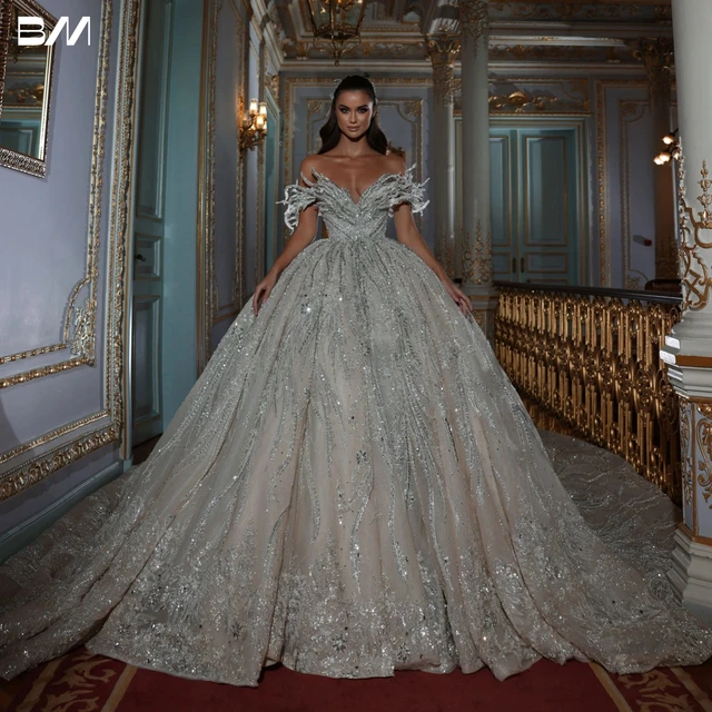 Queen Ball Gown Off The Shoulder Wedding Dresses For Women Beaded  Embroidery Bride Dress Sequined Luxury Bridal Gown 2023 - AliExpress