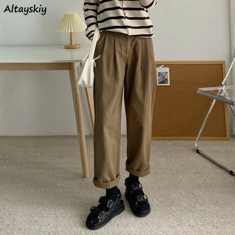 

Cargo Pants Women Solid Basic Ulzzang Retro Pockets All-match High Waist New Fashion Trendy Casual Office Lady Cozy Ankle-length