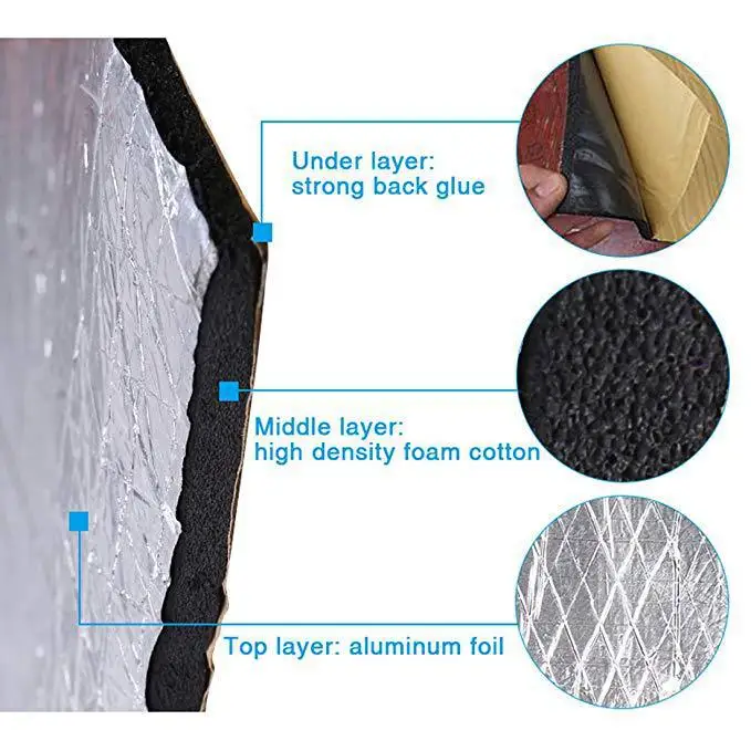 Sound Proof Mat 10mm Thick Aluminum Foil Soundproofing Heat Insulation Cotton Kraft Paper Backed Self-Adhesive for Car