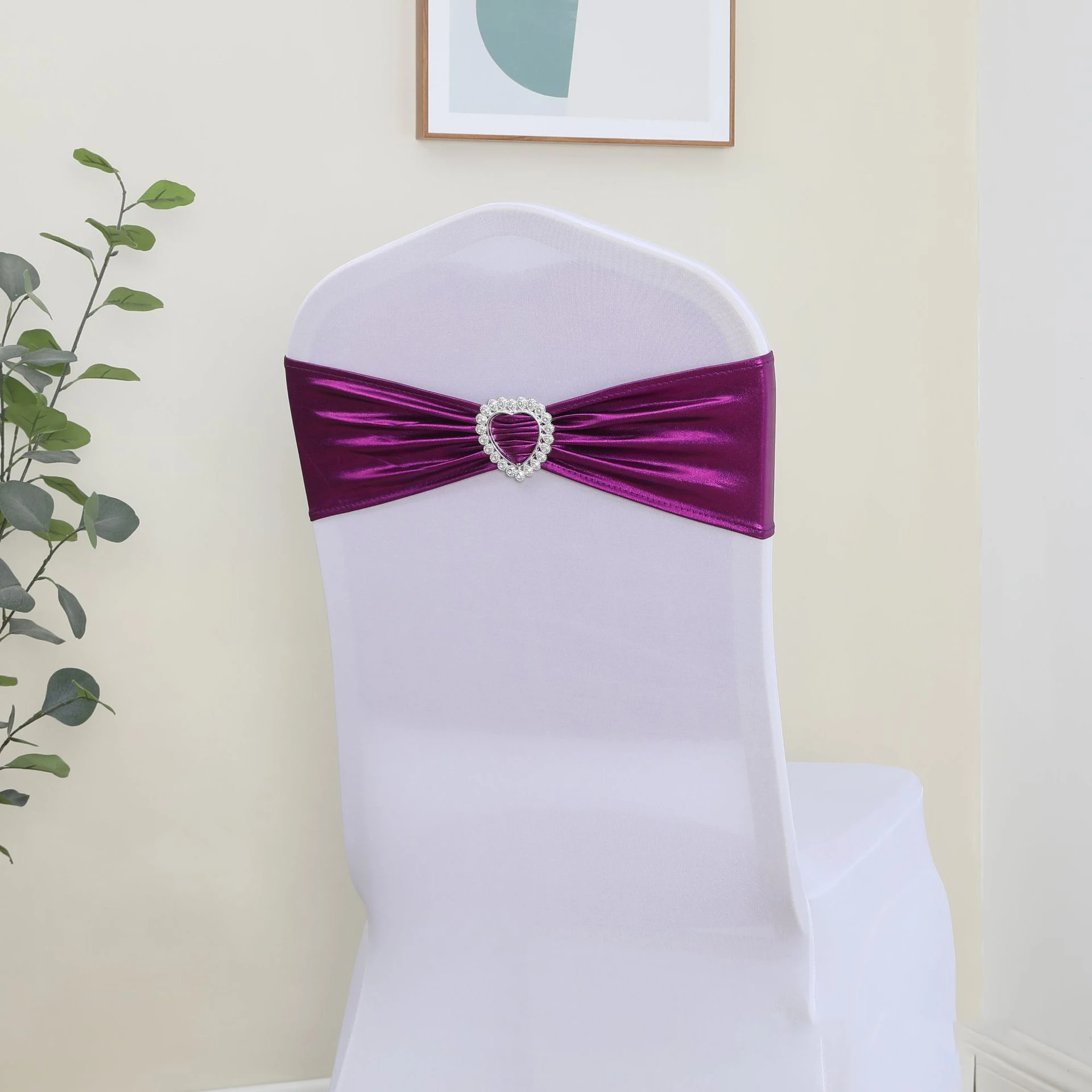Metallic Gold Heart Buckle Knot Chair Bands Wedding Chair Decoration Spandex Chair Sashes Bow For Party Event Hotel Banquet Home